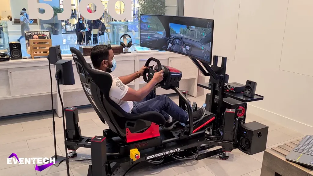 Eventech branded racing simulator with custom leaderboard